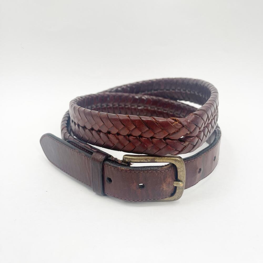COACH Belt Size 36" Braided Leather Brown Business Office Classic *Damaged*